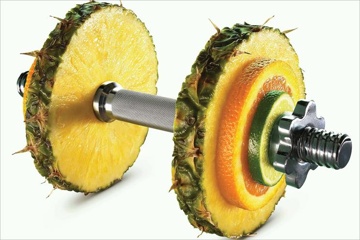 Nuffield Health: Now's ads combine gym equipment with fruit and vegetables