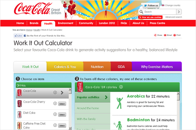 Coca-Cola: releases Work It Out calculator