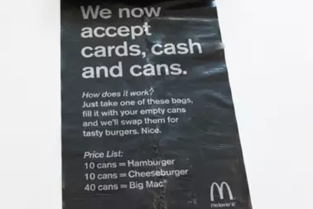 McDonald's accepts cans as currency in burger swap campaign