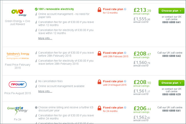 USwitch: site shows annual savings offered for family household through switching to Sainsbury's Energy