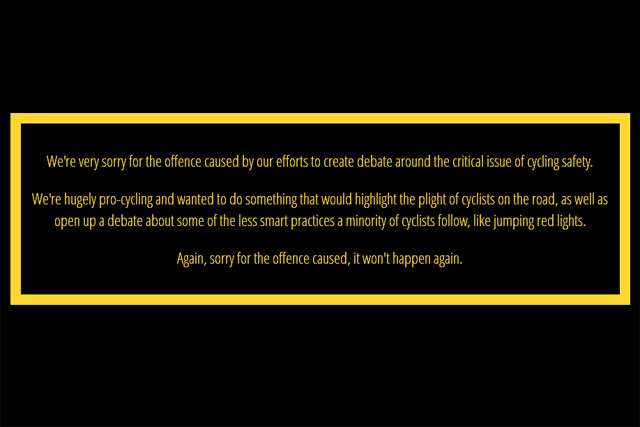 Ride Smart website: prominent apology