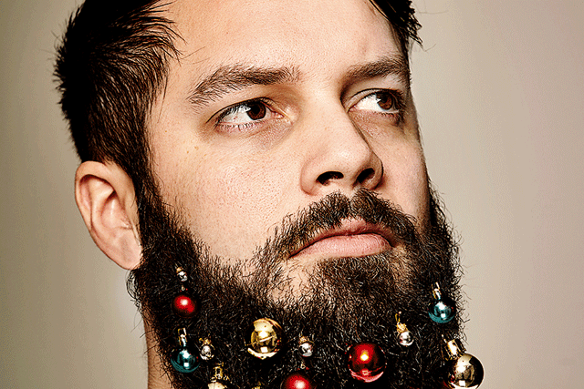 "deck the beards with sparkly baubles.