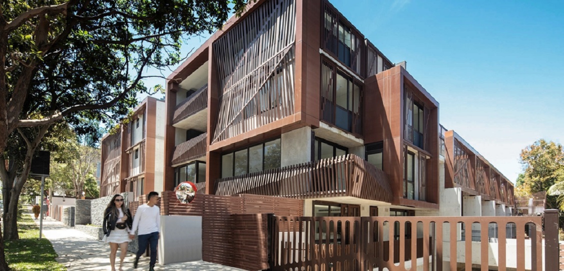 Astor Apartments use origami-style bronze screens. Picture: Tony Owen