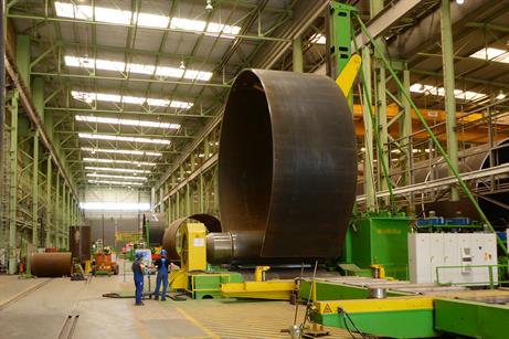 Dong's 940-tonne monopiles for Gode Wind 1 and 2 are being built in Rostock, Germany