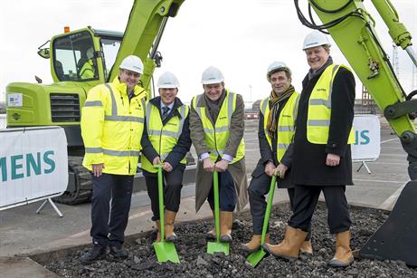 Left to Right: Green Port Hull project director Finbarr Dowling, Hannibal, Davey, Maier, and Siemens Head of Offshore Wind UK Clark MacFarlane 