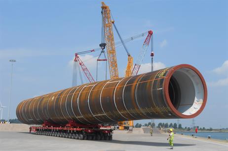 The first monopiles for the 600MW Gemini project have arrived in the Netherlands