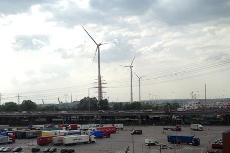 The tallest Nordex turbine is Eurogate's recent addition. The other two, Nordex again, were installed by Hamburg Port