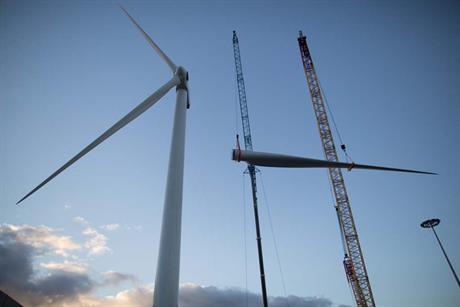 The turbine's tower, nacelle and blades were installed at Arinaga Quay, Gran Canaria.