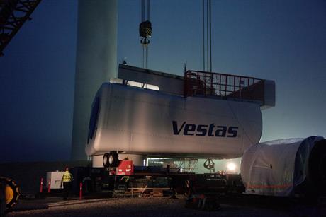 The nacelle ready to be lifted into place