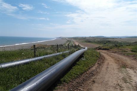 The 1,170-metre landfall pipes are taken to Dudgeon, ready for installation 