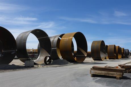 The monopiles are 66.5 metres long with a diametre of 7.5 metres