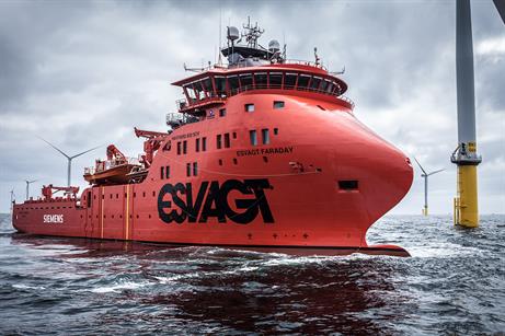 One of two new wind farm service operations vessels, can accommodate 40 technicians at wind farms further from shore