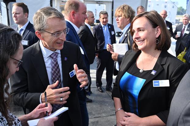 Smith with Intel CEO Pat Gelsinger (left) at the September 9 groundbreaking of Intel’s new domestic chip factories in New Albany, Ohio. The event was attended by Ohio state and federal officials as well as President Joe Biden. (Credit: Harry Acosta)