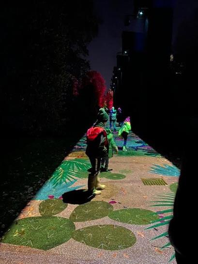 Illuminated nature-themed pathway