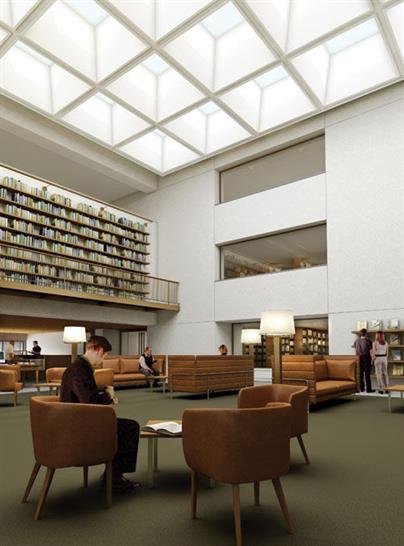 Courtyard Reading Room in the Manton Research Center, rendering, Selldorf Architects