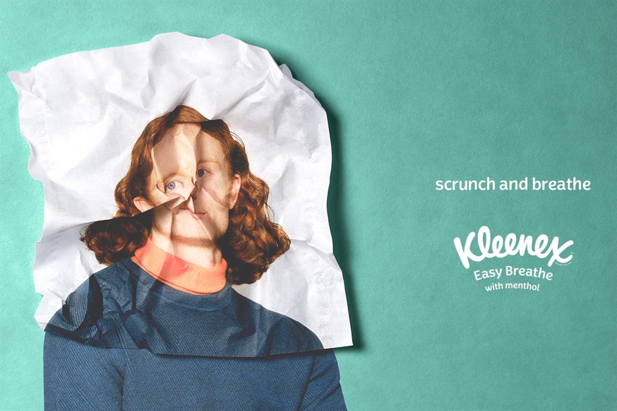 Kleenex uses scrunched-up portraits to promote menthol-scented tissues