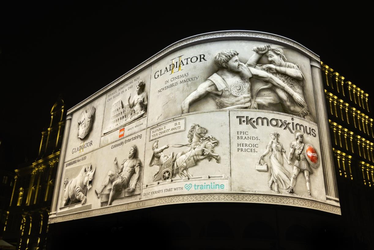 Piccadilly Lights 'turn to stone' for Gladiator II promo