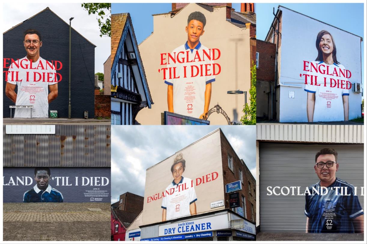 British Heart Foundation murals show football fans who were 'England 'til I died'