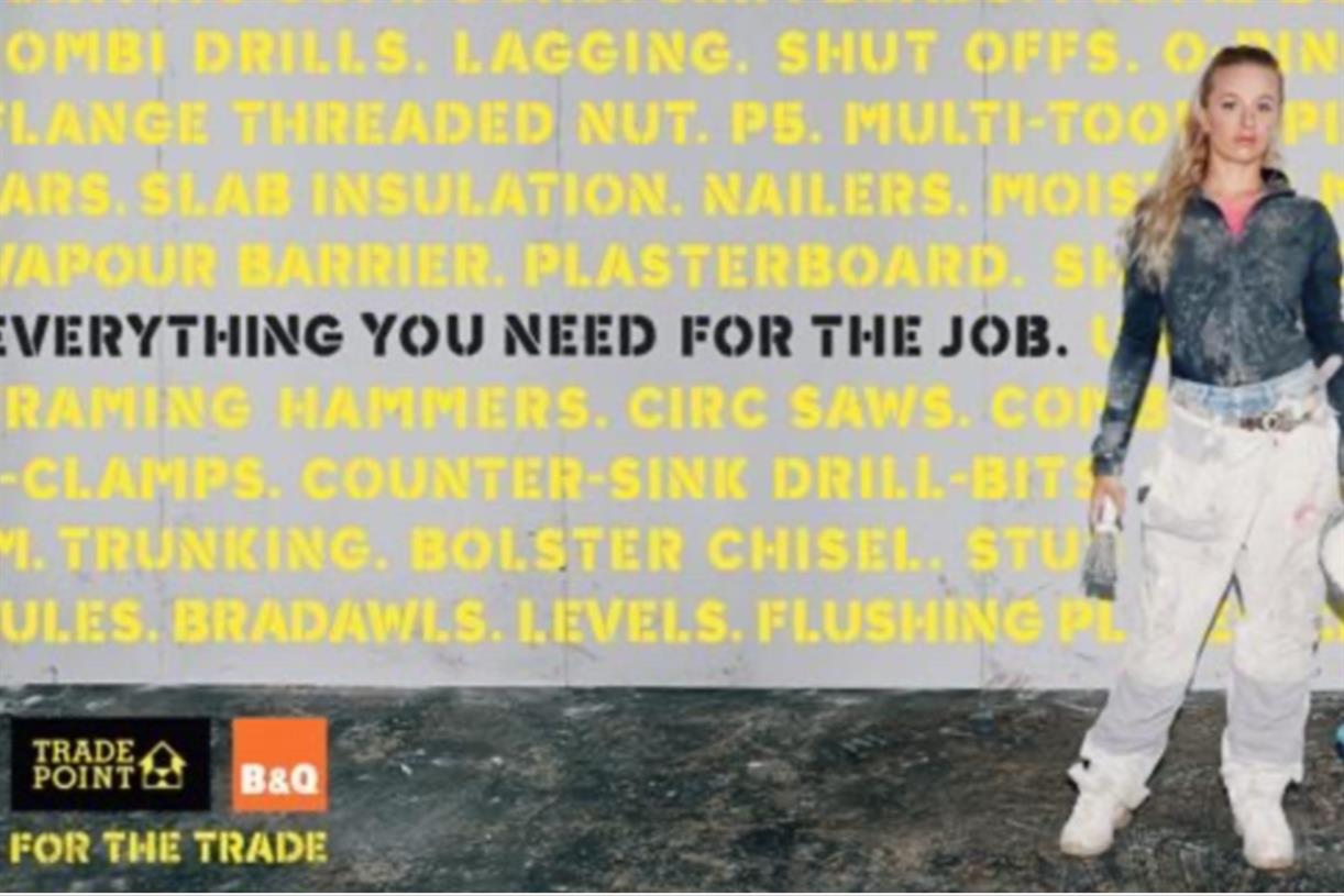 B&Q ads target tradespeople with lists of items needed to complete jobs