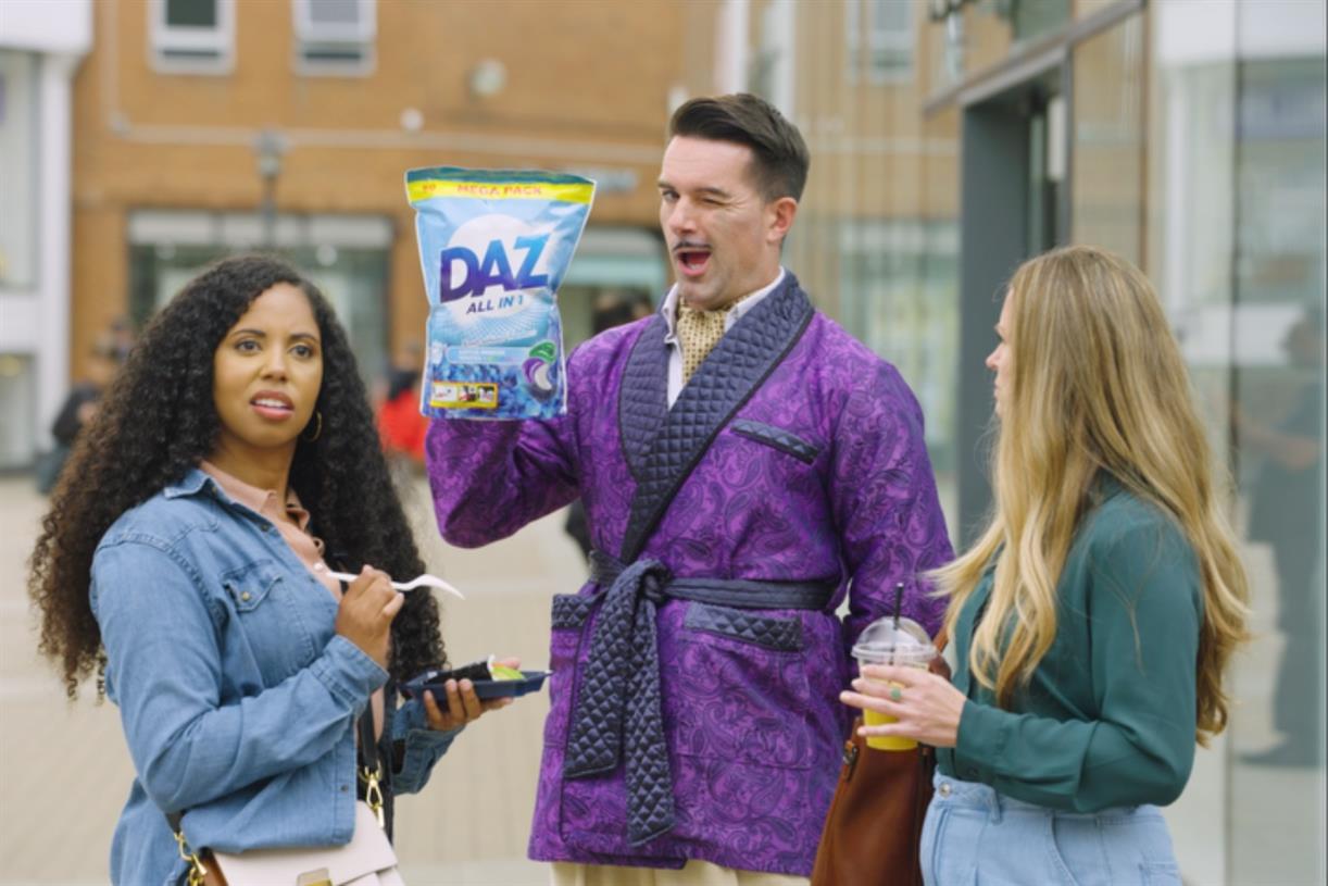 Daz ads show comedian bamboozling people with elaborate compliments