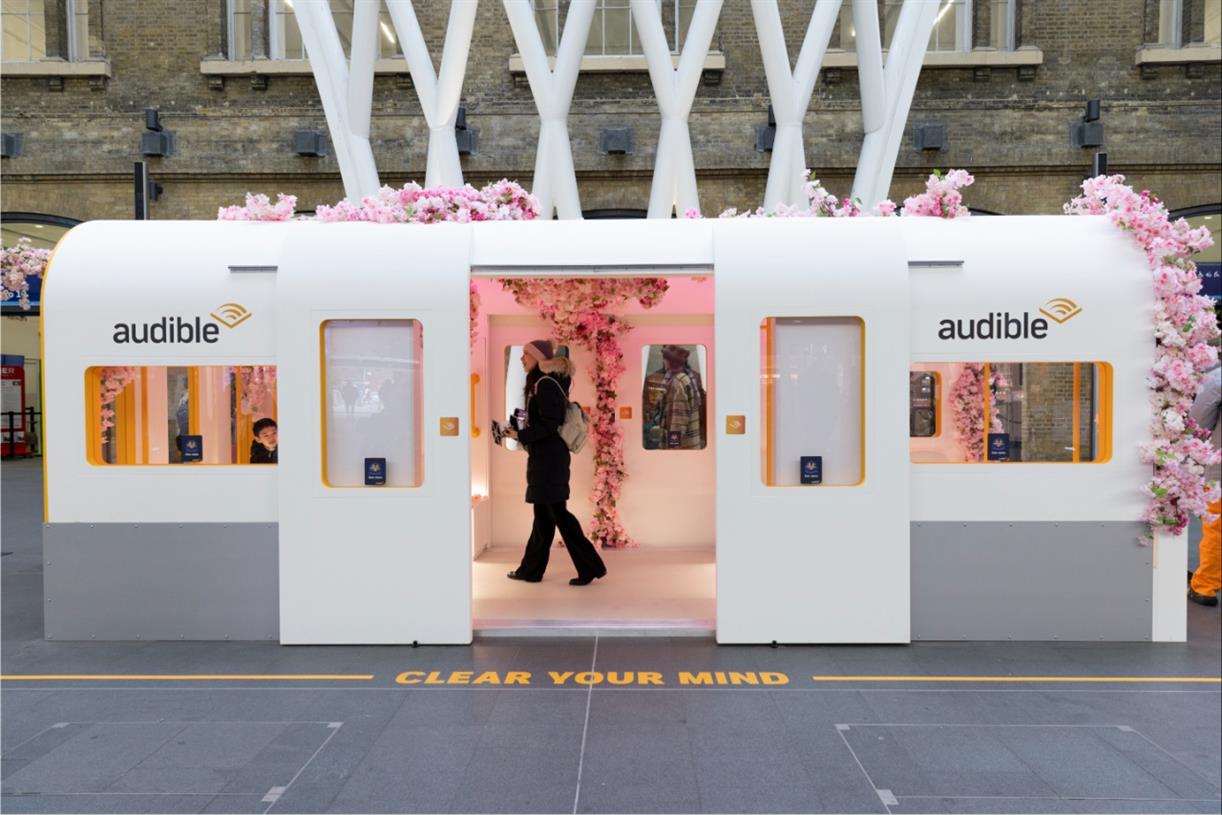 Audible highlights wellbeing titles with 'zen carriage' at King's Cross station