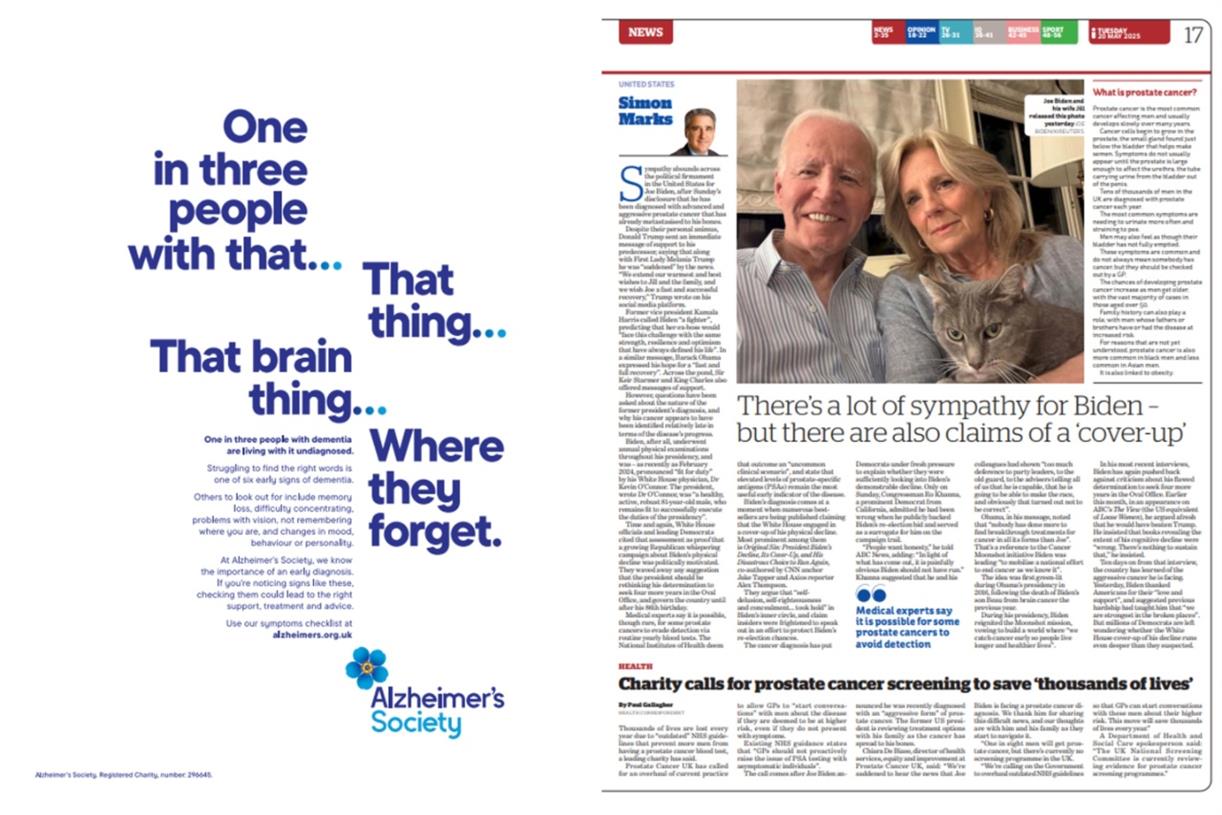 Alzheimer's Society press ads use 'symptomatic' headlines to convey disease's impact