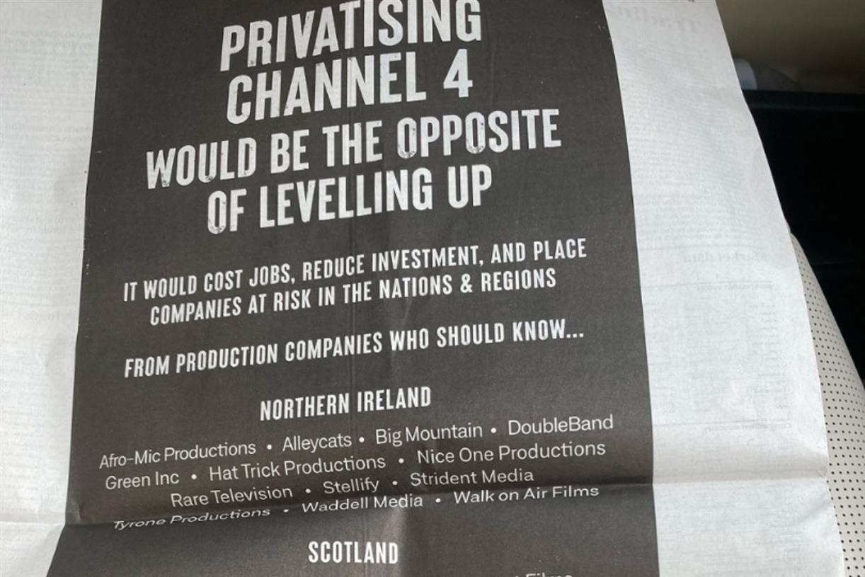 TV production companies take out Telegraph ad to protest against Channel 4 privatisation thumbnail