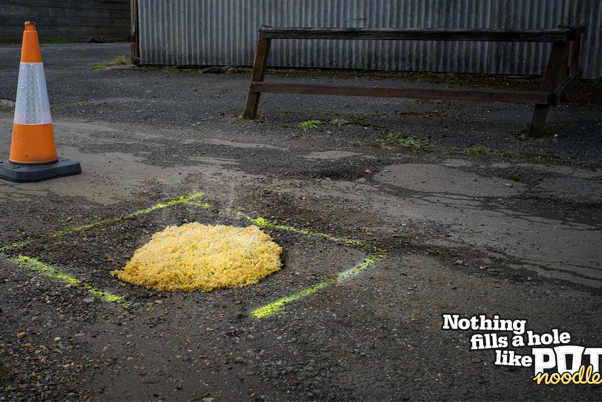Pot Noodle tackles serious issue of UK potholes by... filling them with