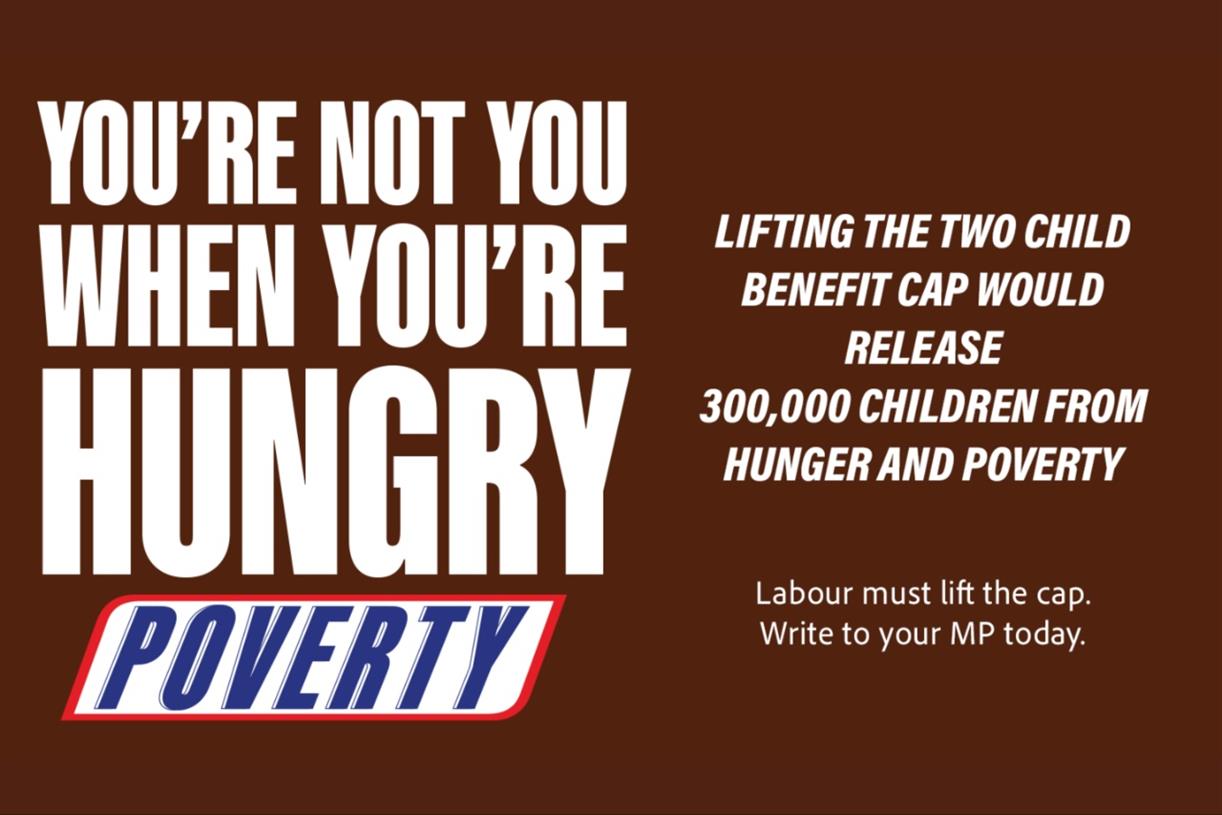 Women’s Equality Party uses Snickers strapline to call for an end to two-child benefit cap