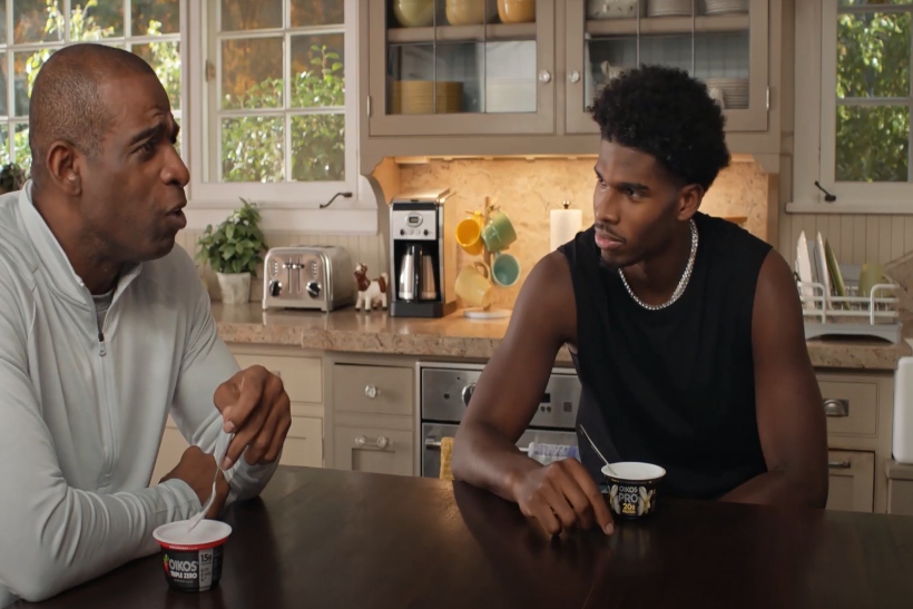 Deion Sanders and his son compete in Oikos’ battle of strength