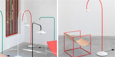 several colourful lamps in red, black, white and green