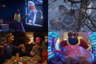 Clockwise from top left: stills from Christmas ads – Aldi, John Lewis, Lidl, Sainsbury's