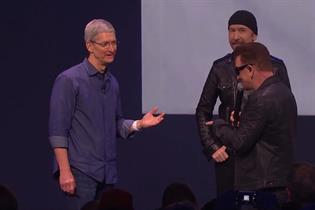 Tim Cook and U2: onstage at September event announcing free album for iTunes users