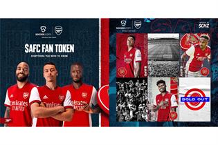 Ad featuring Arsenal players with the heading "$AFC fan token"