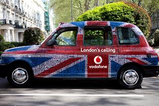 One of Vodafone's 500 patriotic taxi wraps