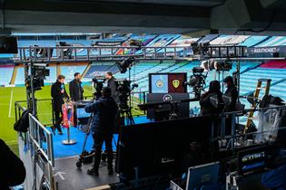 A photo of a BT studio at a Premier League match between Manchester City and Leeds at the Etihad Stadium. (Photo: Getty Images)
