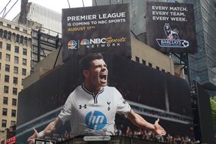 NBC poster of Tottenham's Gareth Bale at Times Square in New York