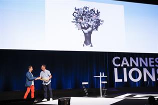 Two men on stage at Cannes Lions festival in 2017