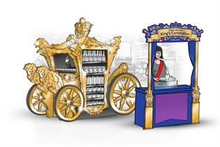 A mock-up image of a carriage and a serving booth inside Tesco