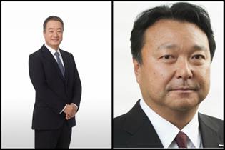 Incoming president and CEO of Dentsu Group Hiroshi Igarashi and outgoing CEO Toshihiro Yamamoto