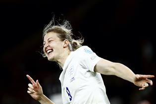  England's Ellen White celebrates after winning the opening Euro 22 match against Austria. Photo: Getty Images