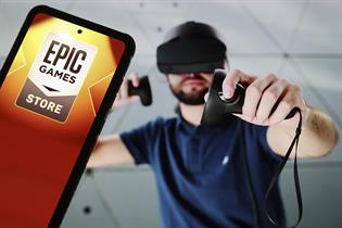 Epic Games appears on mobile phone in front of gamer
