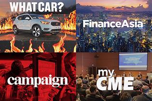 A collage of four Haymarket Media Group brands: What Car?, Finance Asia, Campaign and MyCME