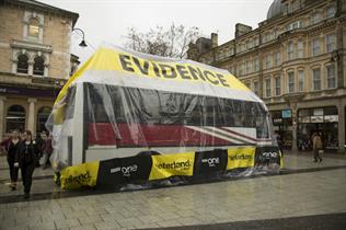 The giant evidence bag was positioned in Cardiff's city centre