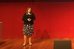 Katrina Lowes on stage at Newsworks' Shift conference at the British Museum