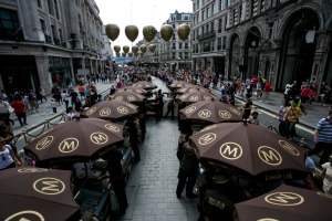 Regent Street was decorated with branded gold balloons
