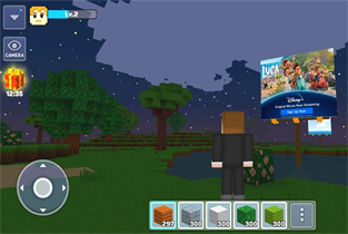 Ocean Outdoor billboards are coming to games and virtual worlds. The image shows a 'Minecraft'-style virtual world, where a billboard advertises Disney Plus
