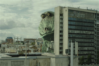 Vegamama features a colossal rubber dinosaur who’s angry at the state of our world