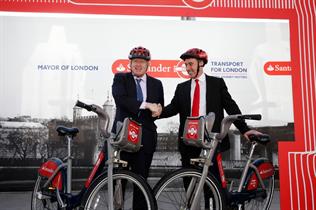 Johnson unveils the new bikes with Santander UK CEO, Nathan Bostock