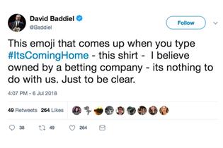 Twitter: David Baddiel tackles William Hill's #ItsComingHome emoji